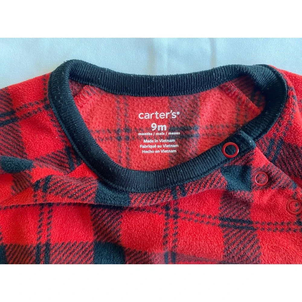 Carters Unisex Baby Buffalo Plaid Fleece Long Sleeve Top Size 9M Red Black